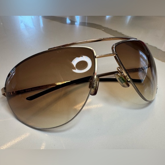 Dolce & Gabbana Gold and Brown Aviator Sunglasses with Gem Decal - Picture 3 of 8